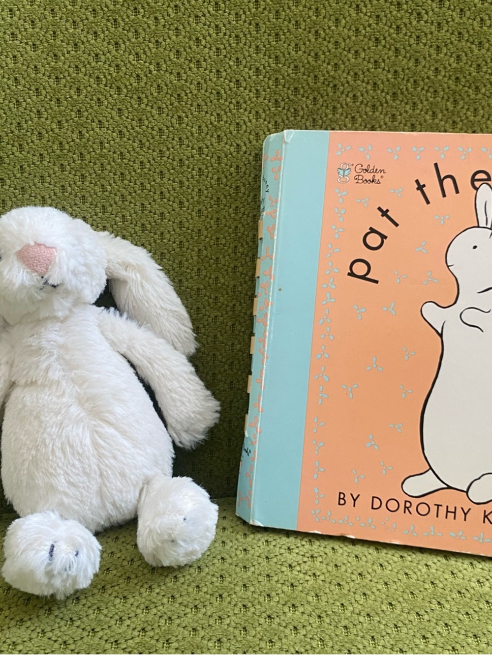 Jellycat White Plush Bunny Stuffed Animal and Pat the Bunny Book Set